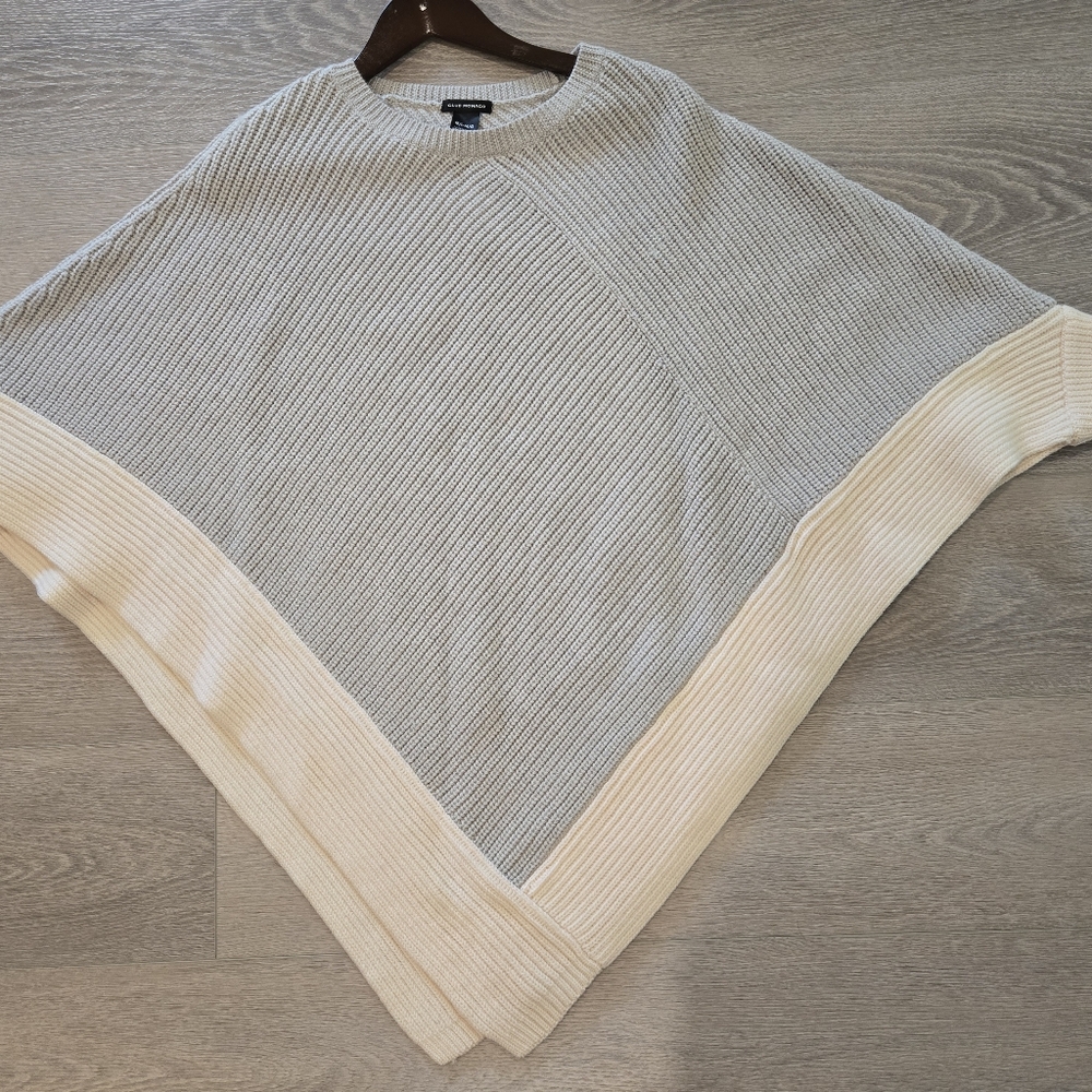 Club Monaco Tan and Cream Poncho Sweater Asymmetrical Knit